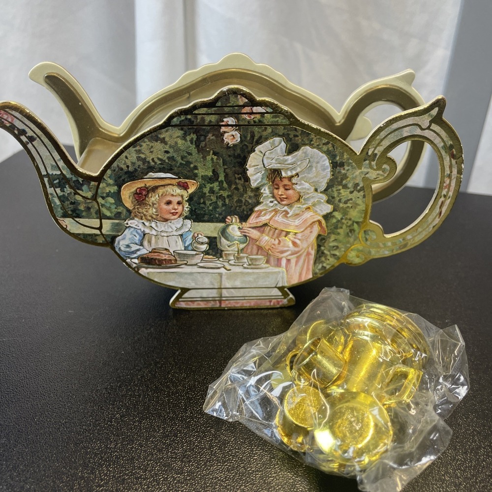 Shackman & Co. Miniature‎ 1983 Gold-plated Plastic Toy Tea Set With Box Vintage